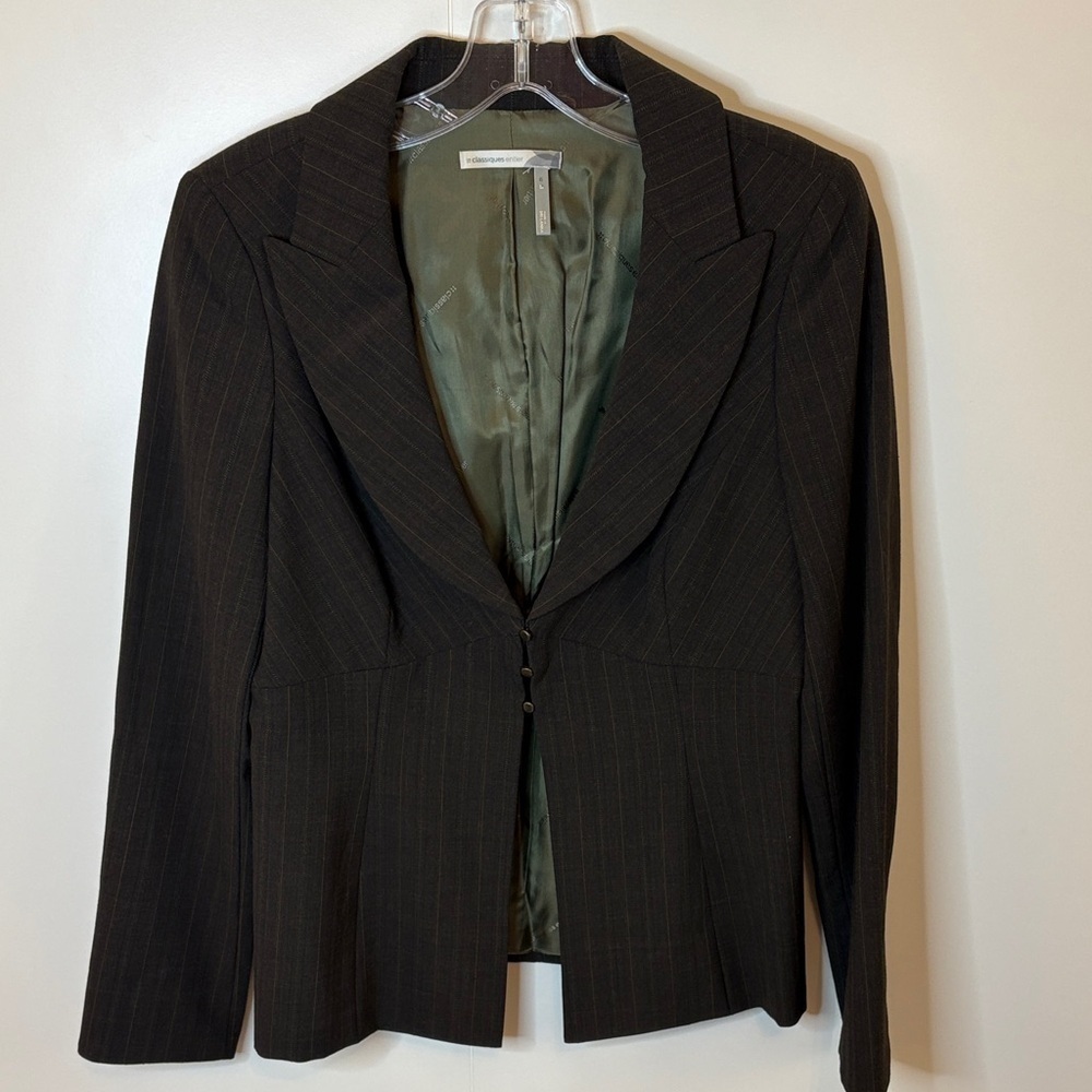 Classiques Entier Dark Gray with Subtle Green Pinstripe Blazer